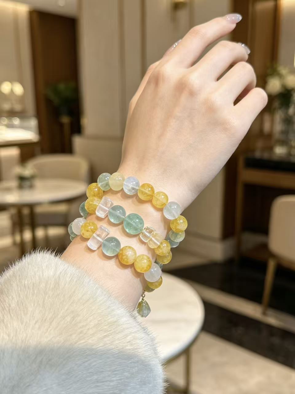 Crystal Paradise Multi-Gem Fortune Bracelet – Handmade Treasure Crystal Bracelet with Yellow Rutilated Quartz, Green Fluorite, Snow Phantom & White Quart