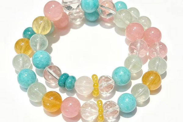 Ice Blue Pink Harmony Bracelet: Handmade Amazonite & Rose Quartz Crystal Bracelet for Balance, Elegance & Everyday Beauty