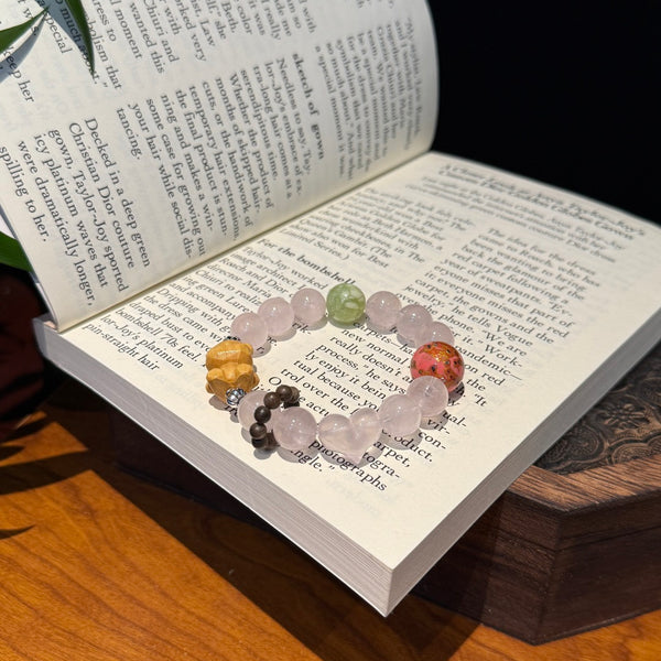 Crystal Paradise Lucky Bear Rose Quartz Bracelet – “Fortune Hug” Handmade Cute Energy Bead Bracelet 🐻✨