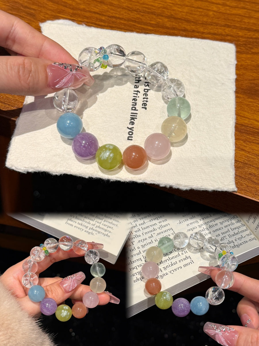 Crystal Paradise Color Fantasy Multi-Gem Bracelet – Handmade Seven-Crystal Rainbow Energy Bracelet 🌈