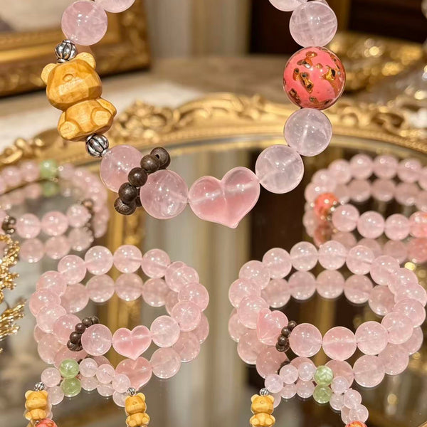 Crystal Paradise Lucky Bear Rose Quartz Bracelet – “Fortune Hug” Handmade Cute Energy Bead Bracelet 🐻✨