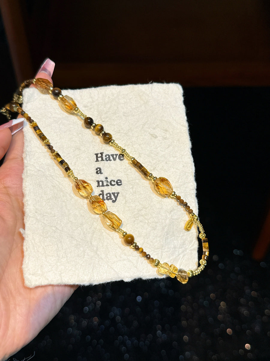 Sunset Molten Gold · Star River Necklace – Handmade Tiger Eye & Citrine Prosperity Necklace 🌠