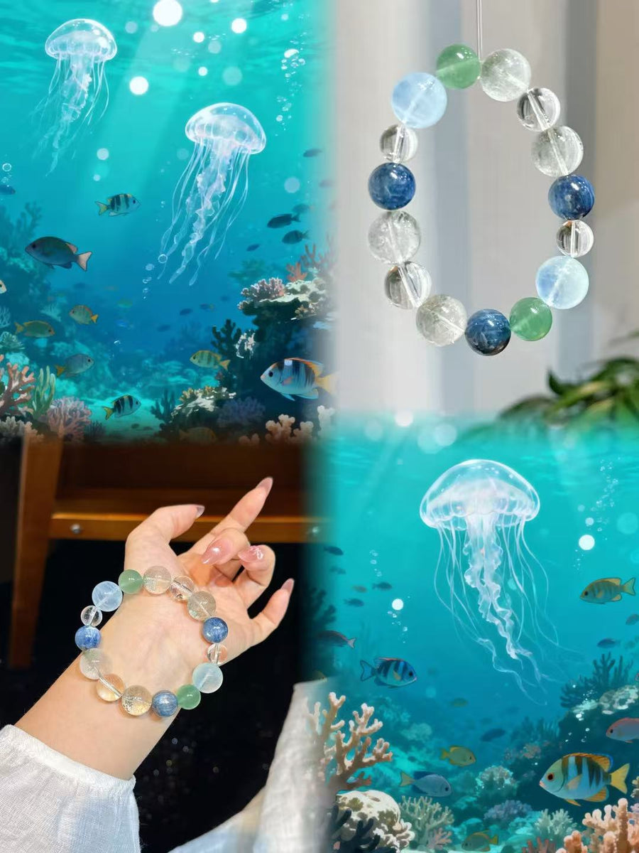 Crystal Paradise Luminous Ocean Dream Bracelet – Handmade Five-Crystal Energy Bracelet for Calm, Clarity & Abundance 🌊
