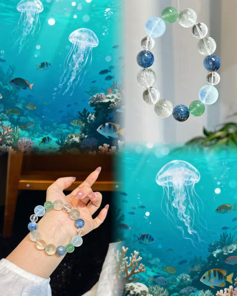 Crystal Paradise Luminous Ocean Dream Bracelet – Handmade Five-Crystal Energy Bracelet for Calm, Clarity & Abundance 🌊