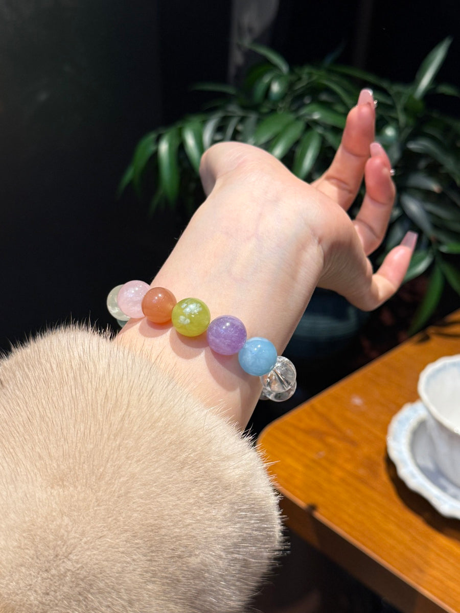 Crystal Paradise Color Fantasy Multi-Gem Bracelet – Handmade Seven-Crystal Rainbow Energy Bracelet 🌈