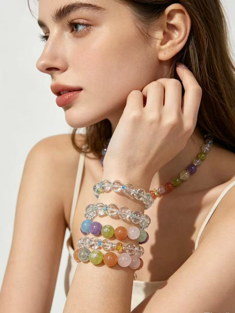 Crystal Paradise Color Fantasy Multi-Gem Bracelet – Handmade Seven-Crystal Rainbow Energy Bracelet 🌈
