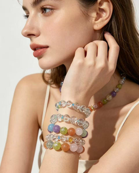 Crystal Paradise Color Fantasy Multi-Gem Bracelet – Handmade Seven-Crystal Rainbow Energy Bracelet 🌈