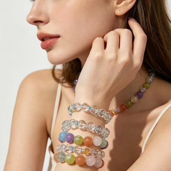Crystal Paradise Color Fantasy Multi-Gem Bracelet – Handmade Seven-Crystal Rainbow Energy Bracelet 🌈