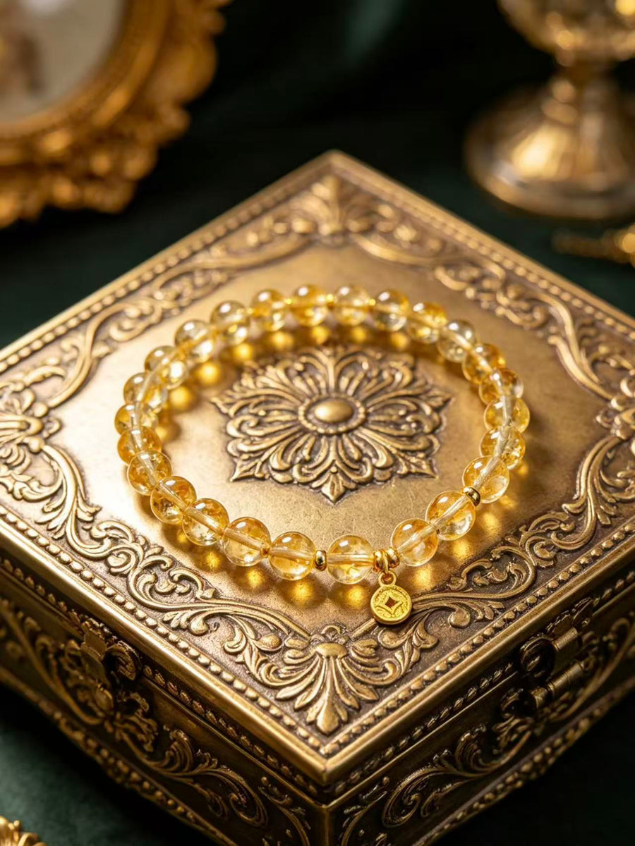 Crystal Paradise Crystal Coin Pyramid Bracelet – Handmade Citrine Pyramid Wealth Protection Bracelet 💛