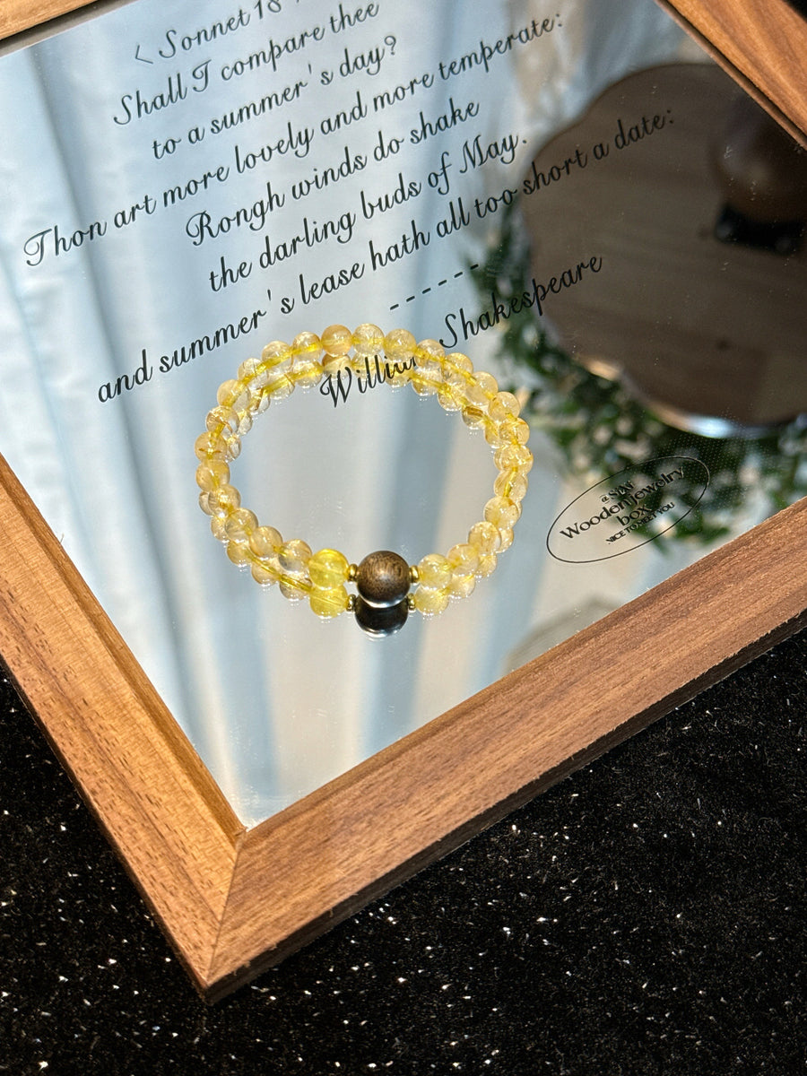 Crystal Paradise Light of Wealth Bracelet – Handmade Gold Rutilated Quartz, Amber & Agarwood Prosperity Bracelet ✨