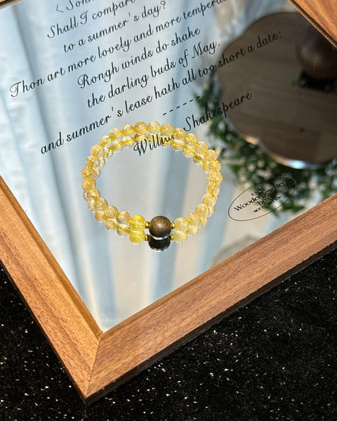 Crystal Paradise Light of Wealth Bracelet – Handmade Gold Rutilated Quartz, Amber & Agarwood Prosperity Bracelet ✨