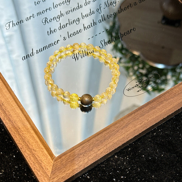 Crystal Paradise Light of Wealth Bracelet – Handmade Gold Rutilated Quartz, Amber & Agarwood Prosperity Bracelet ✨