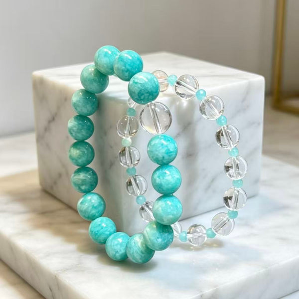 Crystal Paradise Pure Energy CP Stack Bracelet Set – Handmade Amazonite & Clear Quartz Healing Layered Bracelet 💙