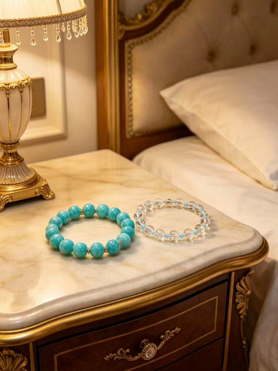 Crystal Paradise Pure Energy CP Stack Bracelet Set – Handmade Amazonite & Clear Quartz Healing Layered Bracelet 💙