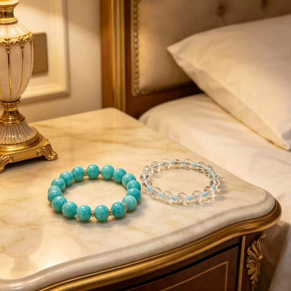 Crystal Paradise Pure Energy CP Stack Bracelet Set – Handmade Amazonite & Clear Quartz Healing Layered Bracelet 💙