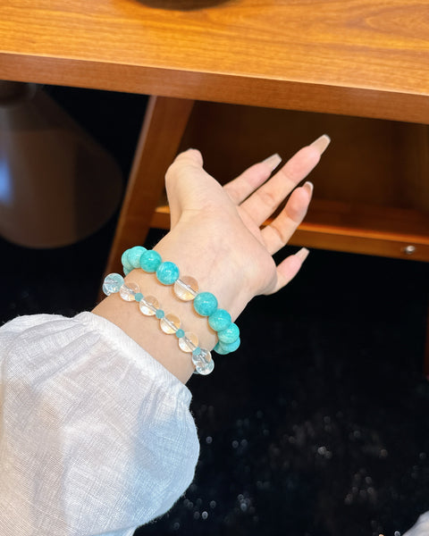 Crystal Paradise Pure Energy CP Stack Bracelet Set – Handmade Amazonite & Clear Quartz Healing Layered Bracelet 💙