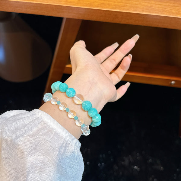 Crystal Paradise Pure Energy CP Stack Bracelet Set – Handmade Amazonite & Clear Quartz Healing Layered Bracelet 💙
