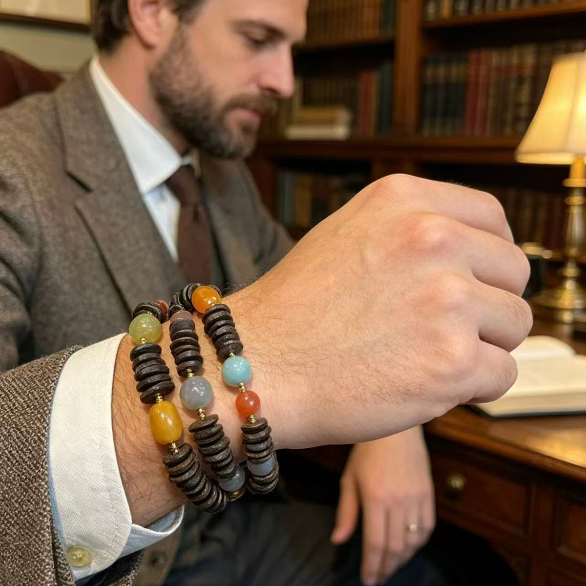 Crystal Paradise Five Elements Fortune Bracelet – Handmade Multi-Gem Energy Bracelet with Agarwood & Hetian Jade 🪵