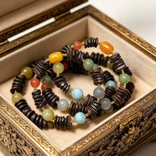 Crystal Paradise Five Elements Fortune Bracelet – Handmade Multi-Gem Energy Bracelet with Agarwood & Hetian Jade 🪵