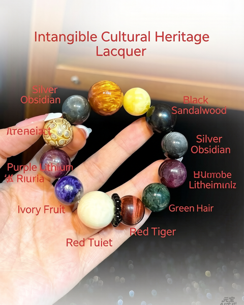 Crystal Paradise Heritage Lacquer & Multi-Crystal Energy Bracelet – Handmade Protection & Balance Jewelry 🖤✨
