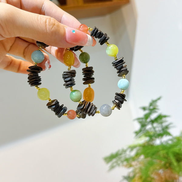 Crystal Paradise Five Elements Fortune Bracelet – Handmade Multi-Gem Energy Bracelet with Agarwood & Hetian Jade 🪵