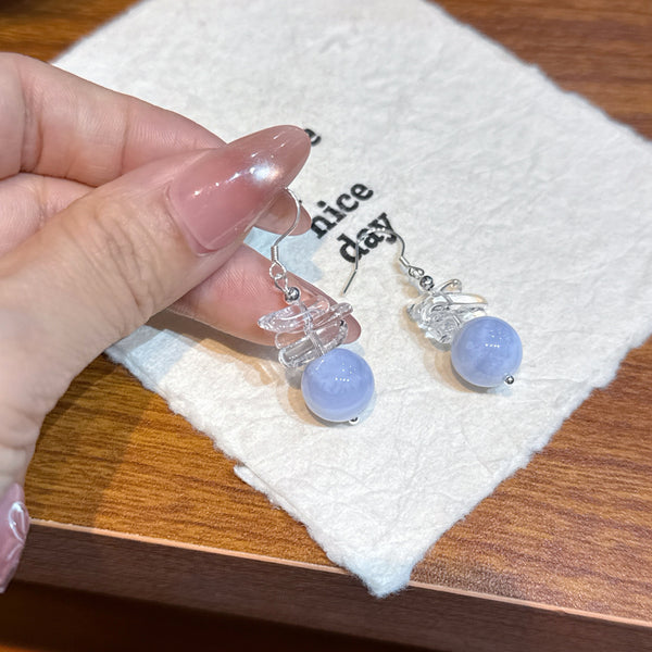 Crystal Paradise Blue Realm Serenity Bracelet – Blue Lace Agate & Milky White Crystal Handmade Healing Bracelet with Gift Earrings