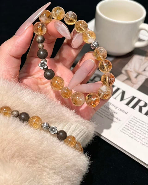 Crystal Paradise Fortune Pyramid Bracelet – Yellow Phantom Quartz & Agarwood Handmade Prosperity Bracelet