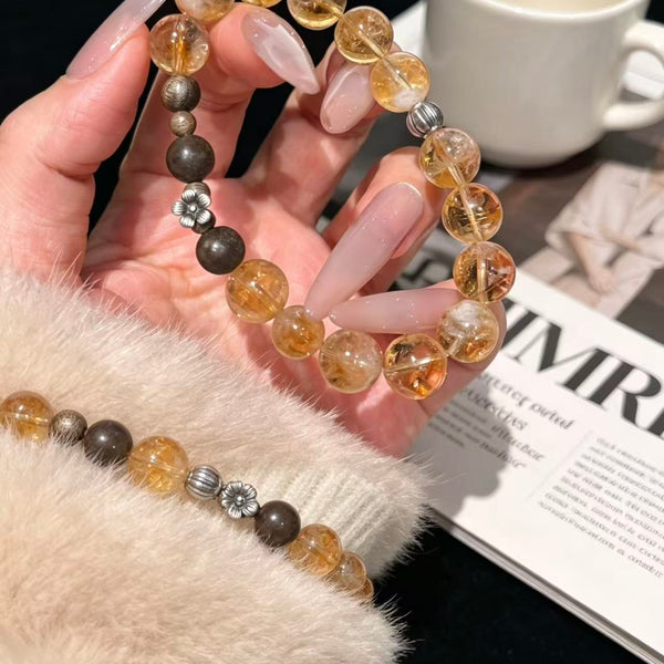 Crystal Paradise Fortune Pyramid Bracelet – Yellow Phantom Quartz & Agarwood Handmade Prosperity Bracelet