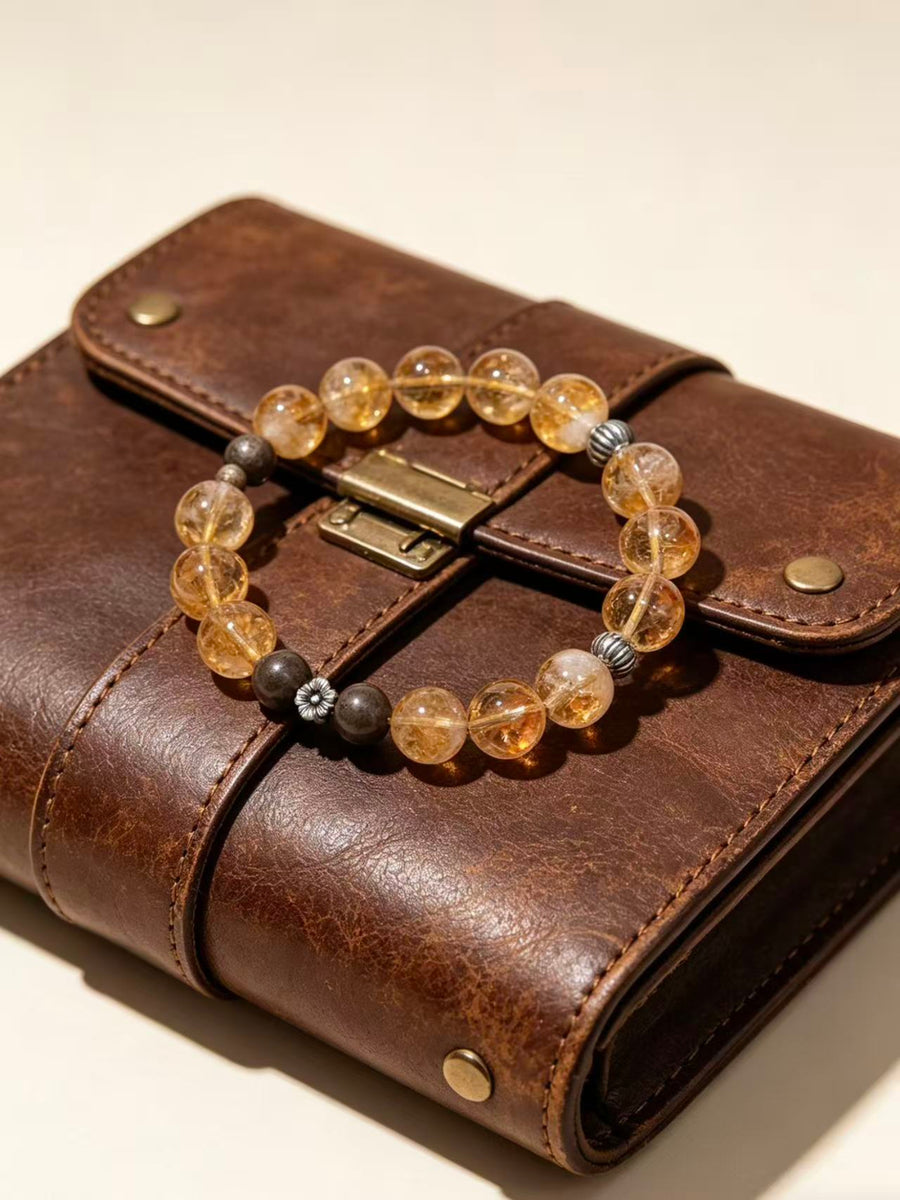 Crystal Paradise Fortune Pyramid Bracelet – Yellow Phantom Quartz & Agarwood Handmade Prosperity Bracelet