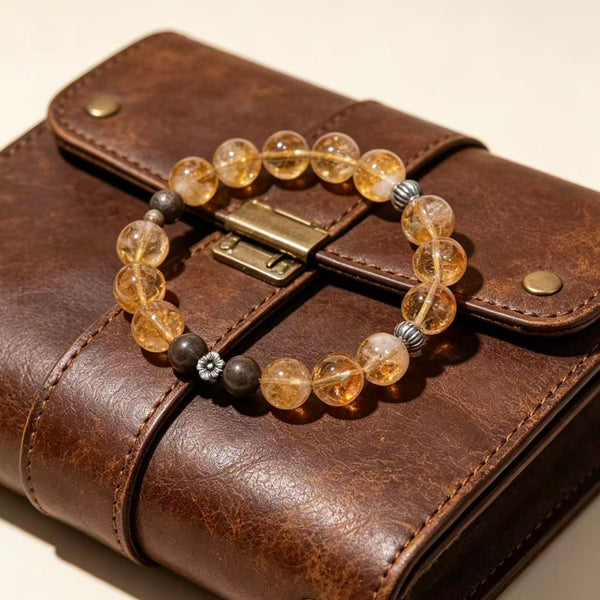Crystal Paradise Fortune Pyramid Bracelet – Yellow Phantom Quartz & Agarwood Handmade Prosperity Bracelet
