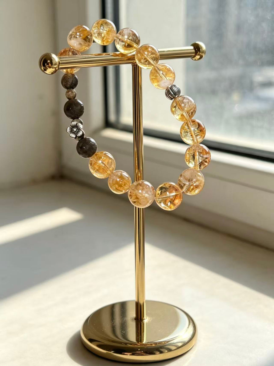 Crystal Paradise Fortune Pyramid Bracelet – Yellow Phantom Quartz & Agarwood Handmade Prosperity Bracelet