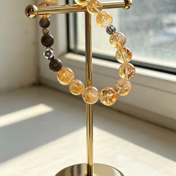 Crystal Paradise Fortune Pyramid Bracelet – Yellow Phantom Quartz & Agarwood Handmade Prosperity Bracelet
