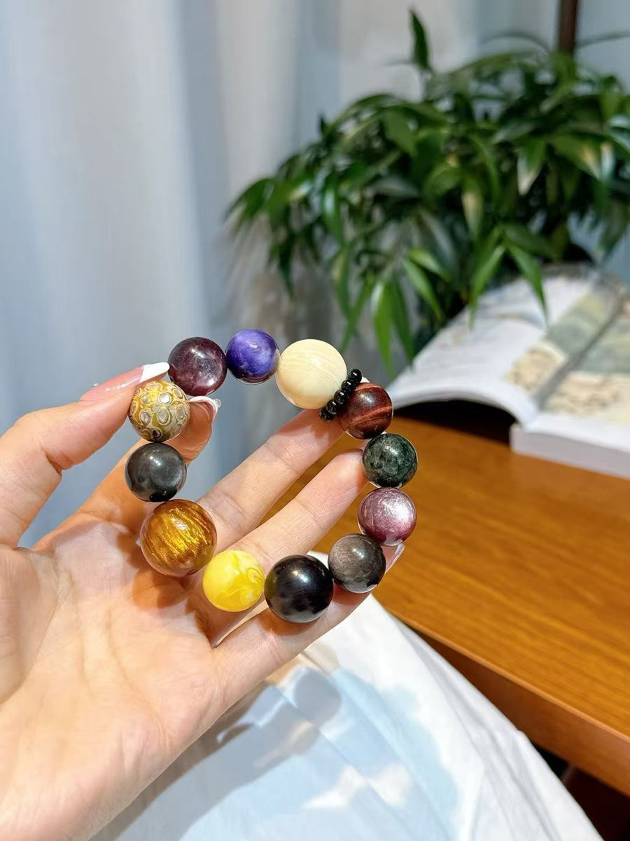 Crystal Paradise Heritage Lacquer & Multi-Crystal Energy Bracelet – Handmade Protection & Balance Jewelry 🖤✨