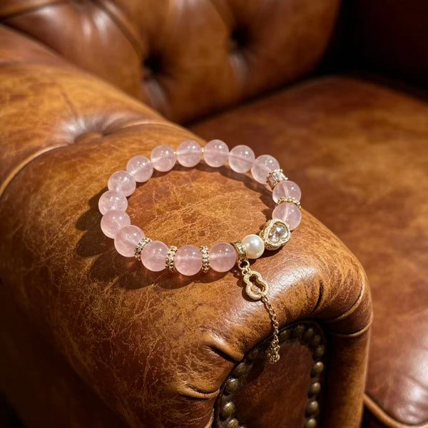 Crystal Paradise Pink Fortune Gourd Bracelet – Rose Quartz Handmade Bracelet with Gourd Charm