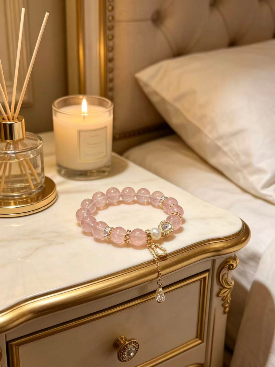 Crystal Paradise Pink Fortune Gourd Bracelet – Rose Quartz Handmade Bracelet with Gourd Charm