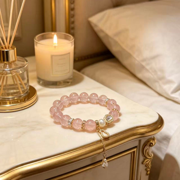 Crystal Paradise Pink Fortune Gourd Bracelet – Rose Quartz Handmade Bracelet with Gourd Charm