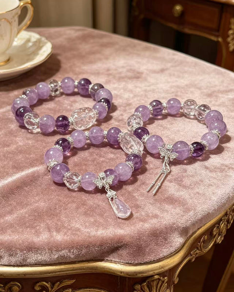 Crystal Paradise Moonlit Fox Bracelet – Amethyst & White Fox Crystal Handmade Fortune Bracelet