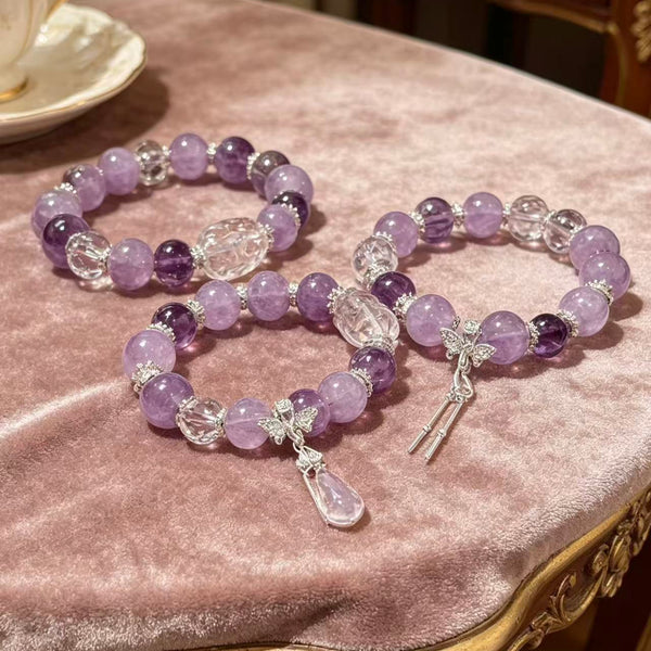 Crystal Paradise Moonlit Fox Bracelet – Amethyst & White Fox Crystal Handmade Fortune Bracelet