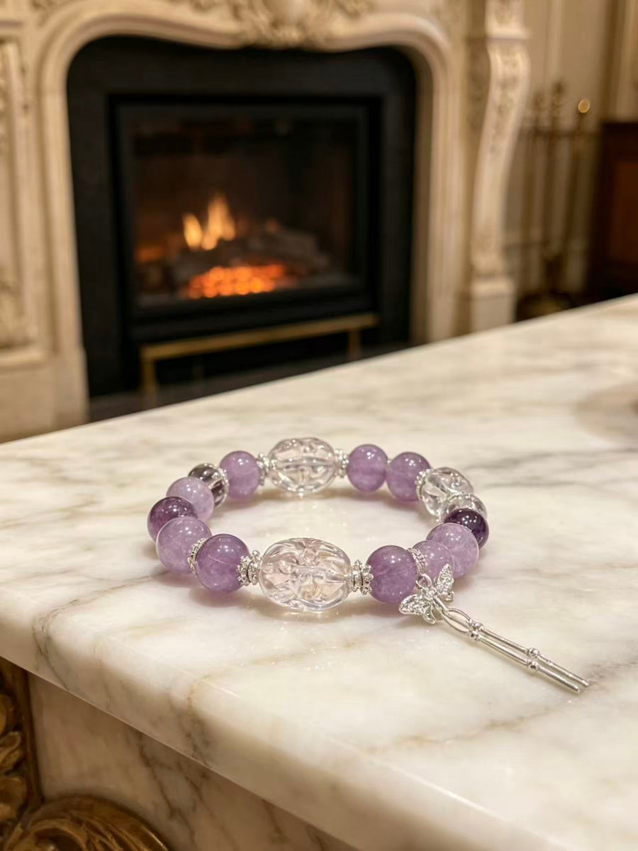 Crystal Paradise Moonlit Fox Bracelet – Amethyst & White Fox Crystal Handmade Fortune Bracelet