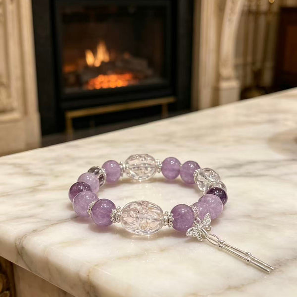 Crystal Paradise Moonlit Fox Bracelet – Amethyst & White Fox Crystal Handmade Fortune Bracelet