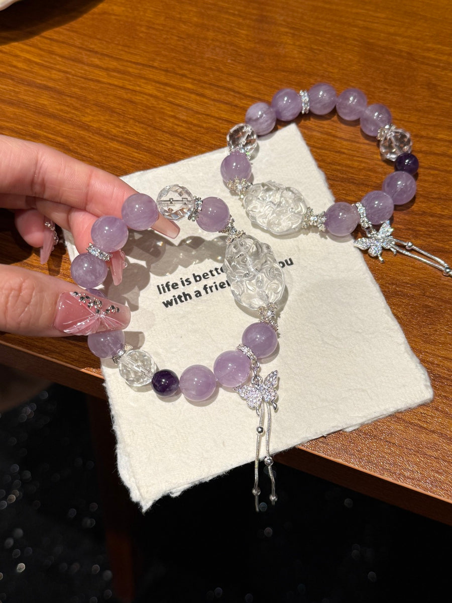 Crystal Paradise Moonlit Fox Bracelet – Amethyst & White Fox Crystal Handmade Fortune Bracelet