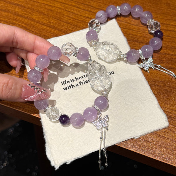 Crystal Paradise Moonlit Fox Bracelet – Amethyst & White Fox Crystal Handmade Fortune Bracelet