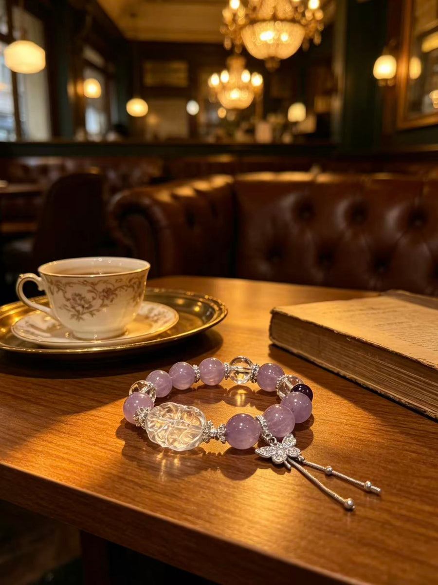 Crystal Paradise Moonlit Fox Bracelet – Amethyst & White Fox Crystal Handmade Fortune Bracelet