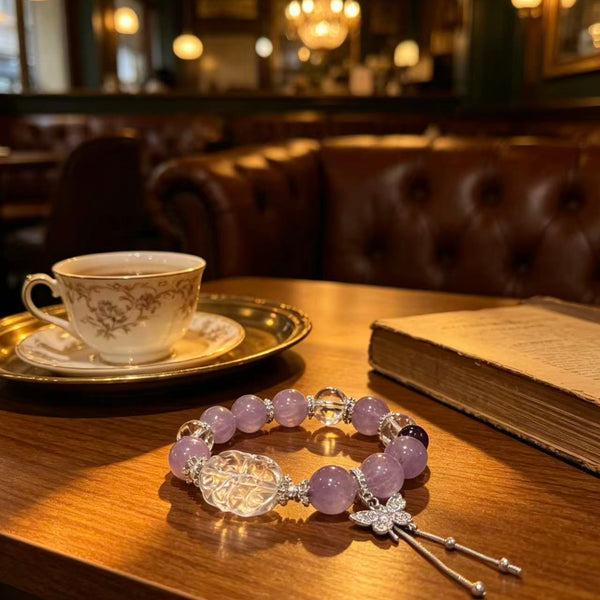 Crystal Paradise Moonlit Fox Bracelet – Amethyst & White Fox Crystal Handmade Fortune Bracelet