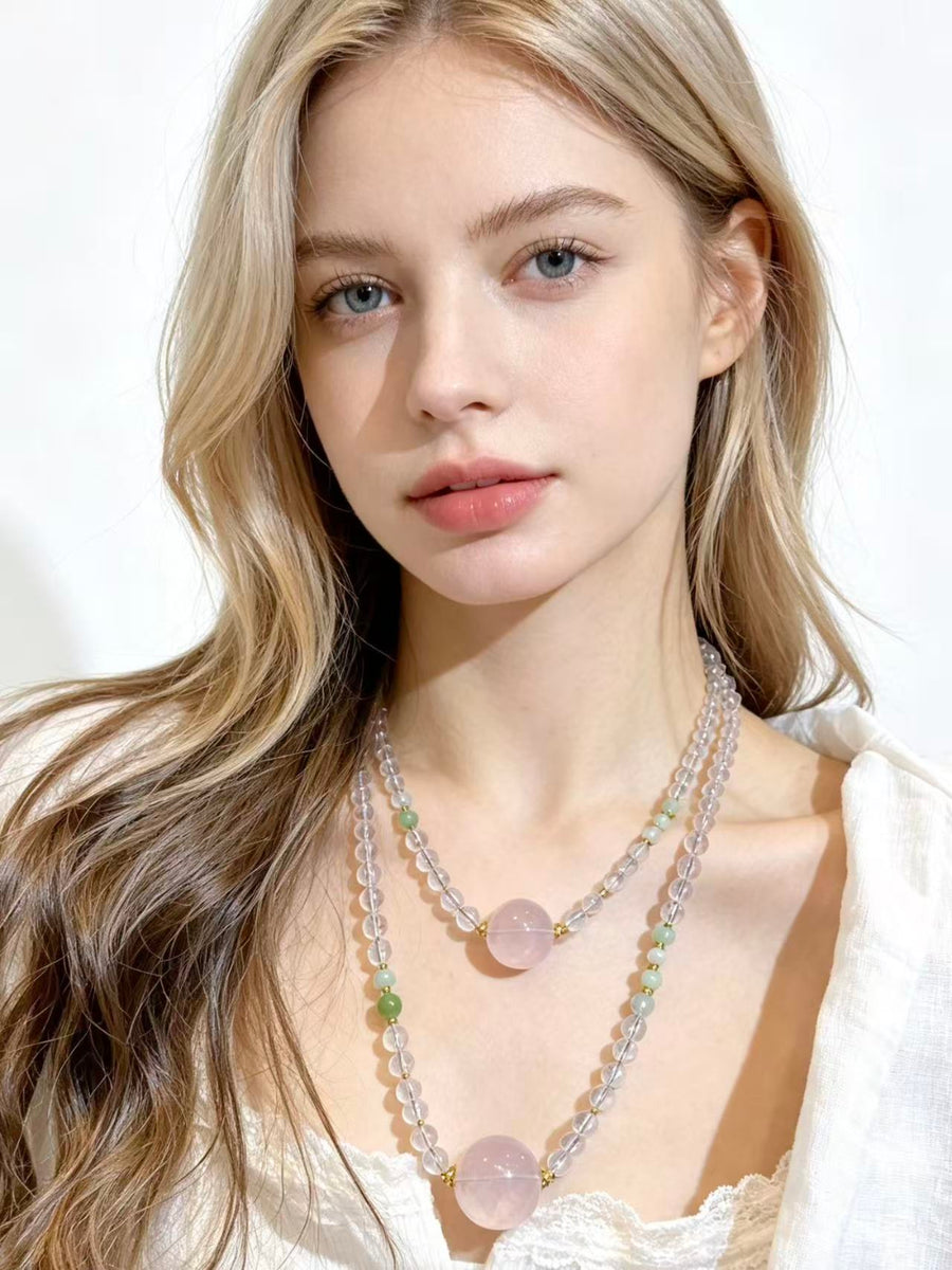 Crystal Paradise Pink Starlight Necklace – Rose Quartz & Clear Quartz Healing Pendant Necklace