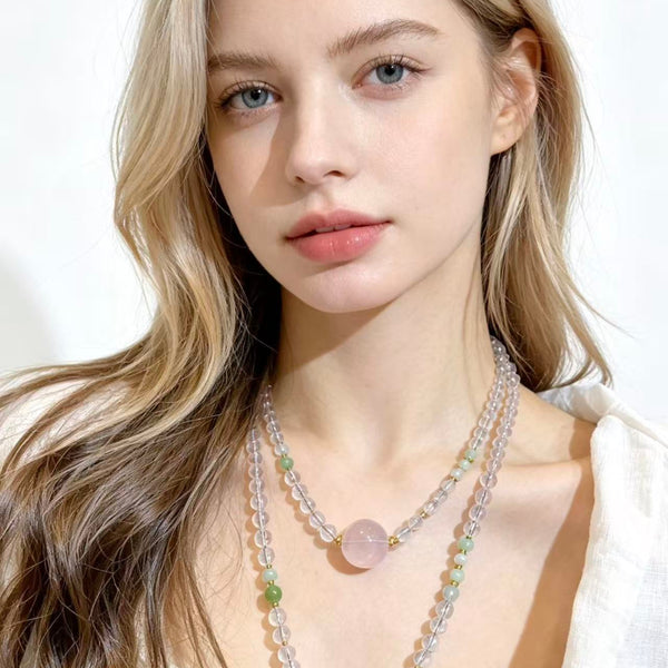 Crystal Paradise Pink Starlight Necklace – Rose Quartz & Clear Quartz Healing Pendant Necklace