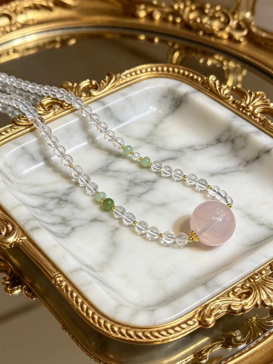 Crystal Paradise Pink Starlight Necklace – Rose Quartz & Clear Quartz Healing Pendant Necklace