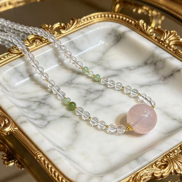 Crystal Paradise Pink Starlight Necklace – Rose Quartz & Clear Quartz Healing Pendant Necklace