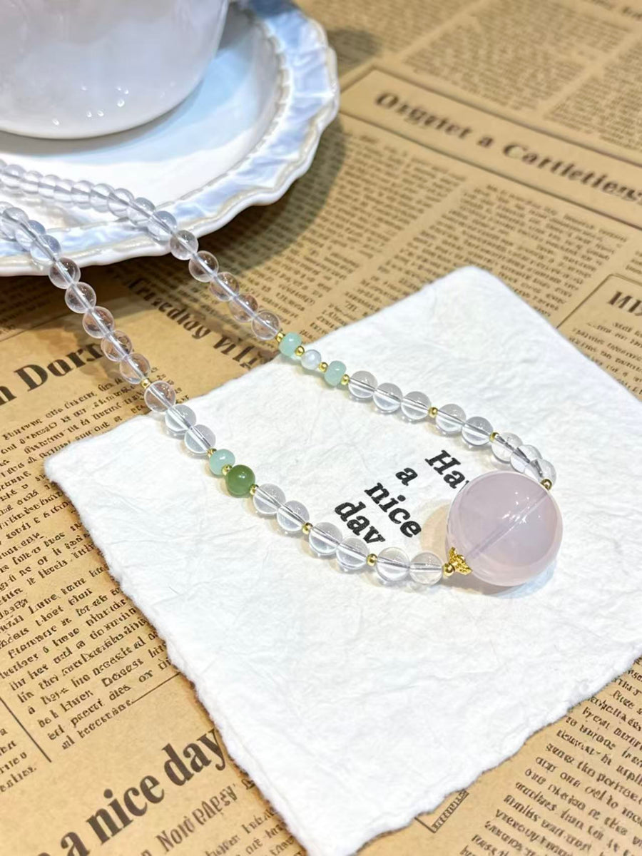 Crystal Paradise Pink Starlight Necklace – Rose Quartz & Clear Quartz Healing Pendant Necklace