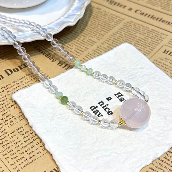 Crystal Paradise Pink Starlight Necklace – Rose Quartz & Clear Quartz Healing Pendant Necklace